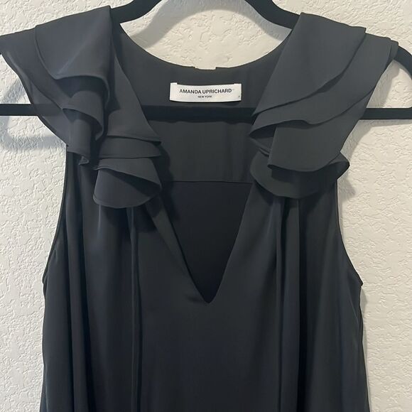 AMANDA UPRICHARD Black Sleeveless Mini Dress Belle Ruffle Tie LBD, Size XS - Picture 2 of 7